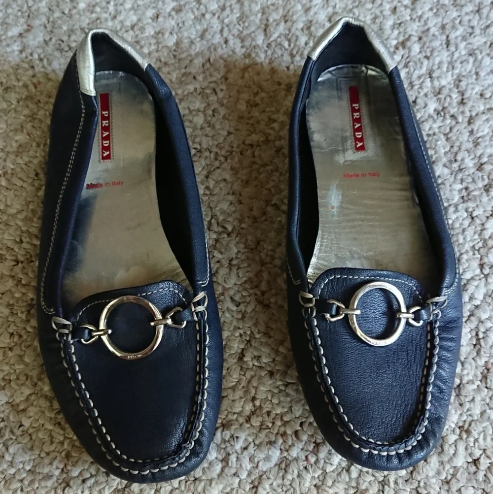 Prada Made in Italy Slip on Navy Loafers size 38 - Picture 2 of 13